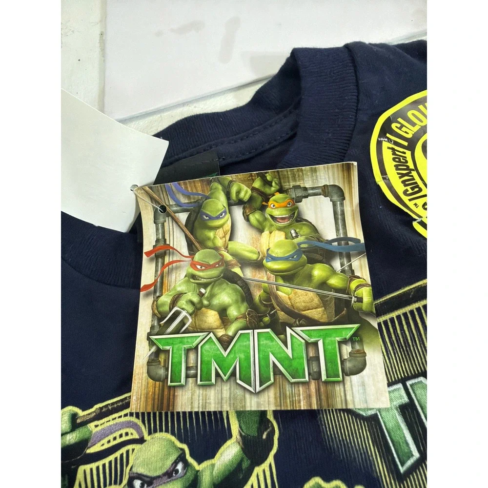 Y2K TMNT 2007 Movie Shirt Kids Navy Blue Glow In The Dark Ninja Turtles New NWT